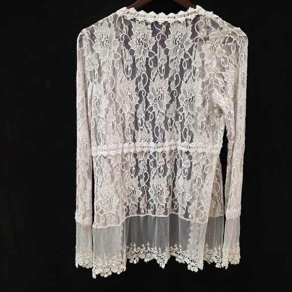 Passion Concept Womens Boho Lacey Open Kimono Top Size M Off White Festival - Picture 4 of 10